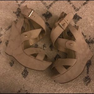 G by Guess Tan Suede High Wedge-6.5